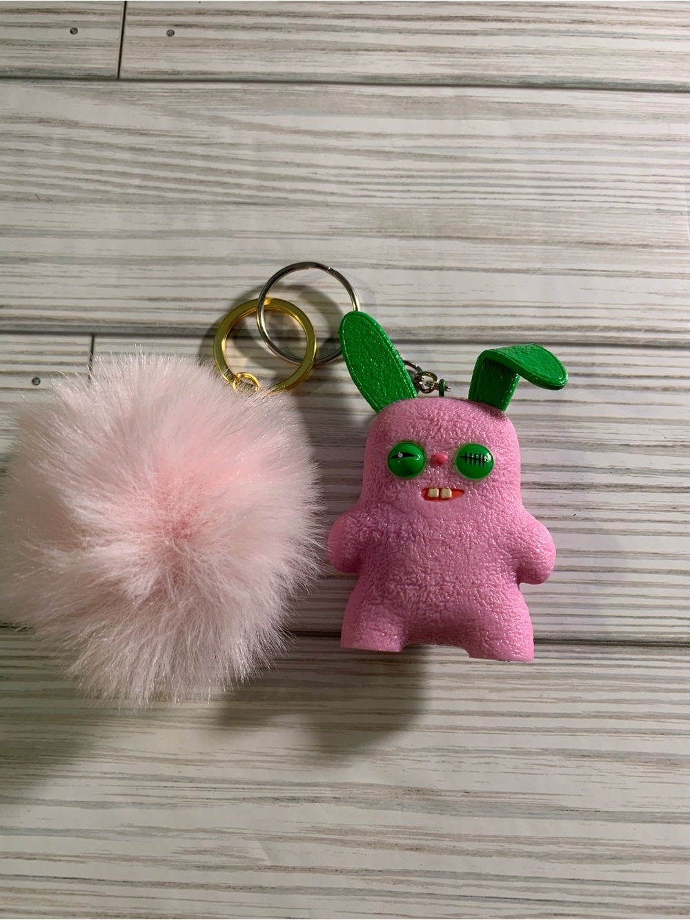 NWOT Fuggler Pink Bunny Keychain with Fluffy Pom Pom - Kids Toy Accessory